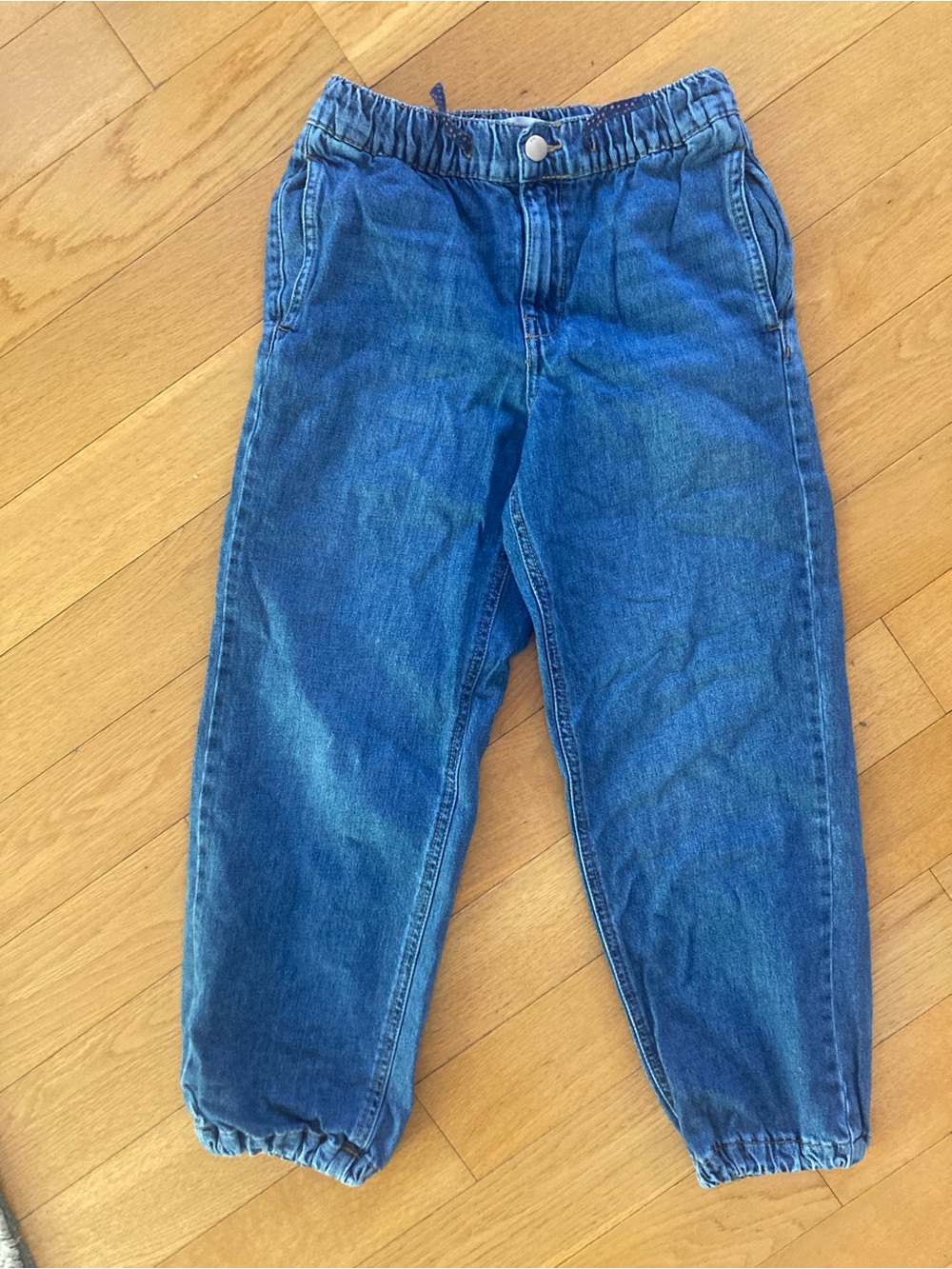 Zara Medium Blue Elastic Waist Denim Joggers